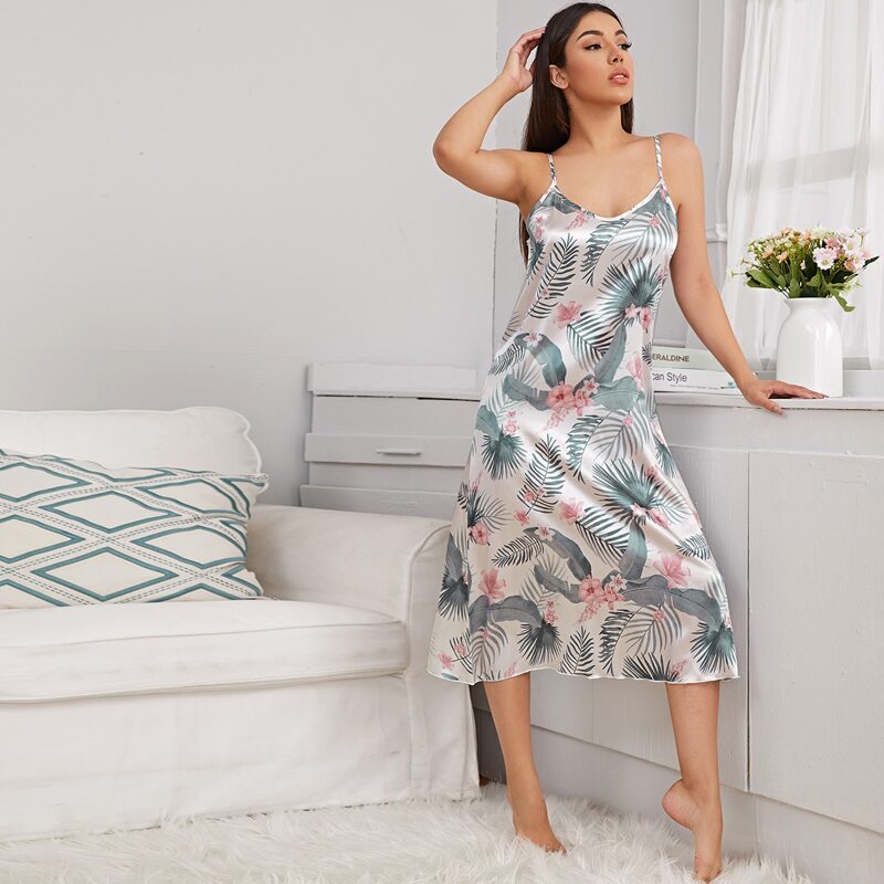 

Tropical Print Satin Cami Nightdress, Multicolor