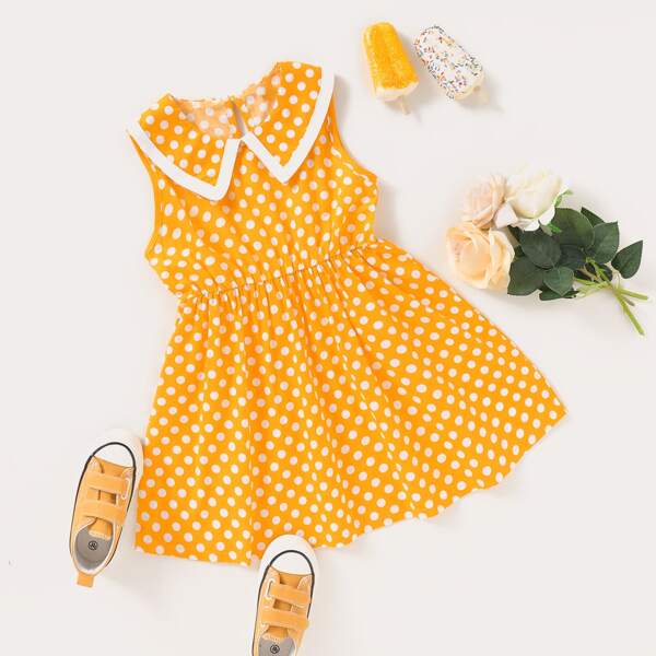 

Toddler Girls Peter Pan Collar Polka Dot Flare Dress, Yellow