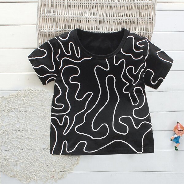 

Toddler Boys Line Print Tee, Black