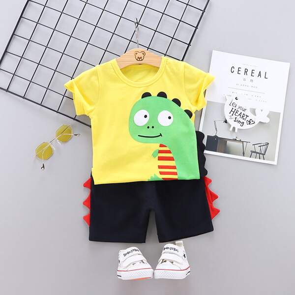 

Шорты и футболка с мультяшным принтом для мальчиков, Многоцветный