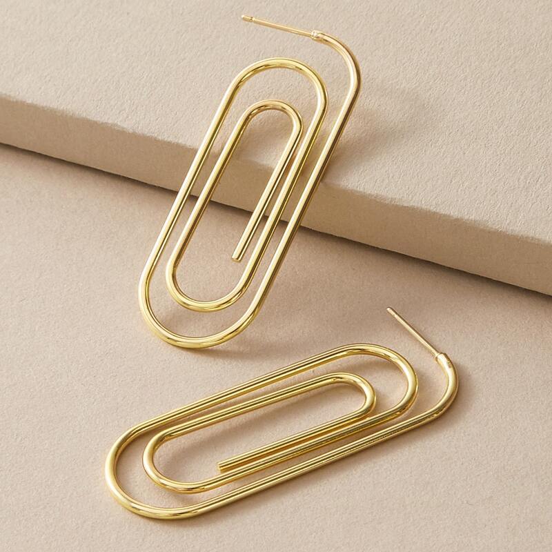 

1pair Paper Clip Design Earrings, Gold