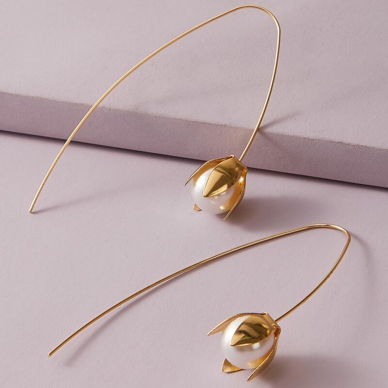 

1pair Floral Design Threader Earrings, Gold