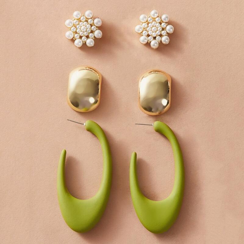

3pairs Faux Pearl Decor Earrings