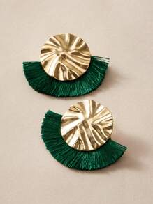 1pair Textured Fan Tassel Decor Earrings - Multicolor - View 2