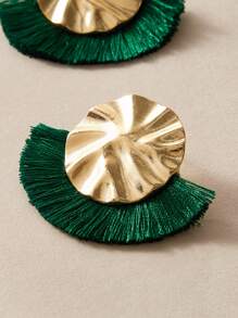 1pair Textured Fan Tassel Decor Earrings - Multicolor - View 3