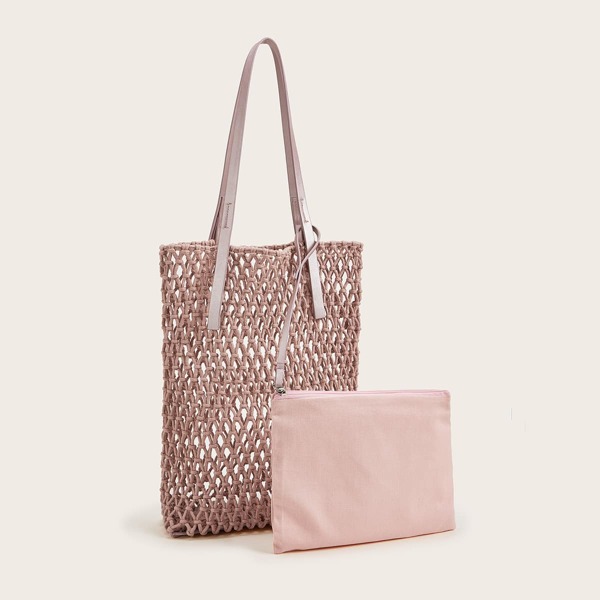 

Сплетенная двойная сумка для покупок, Розовые