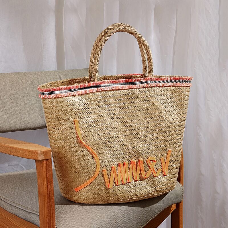 

Letter Graphic Woven Tote Bag, Khaki