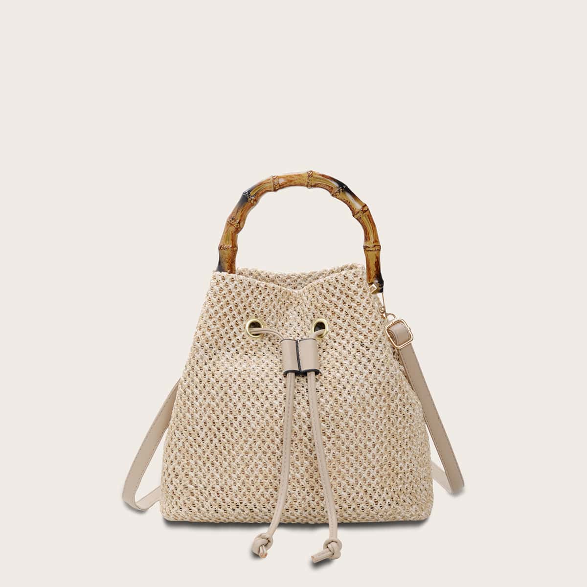 

Braided Bucket Bag With Drawstring, Khaki