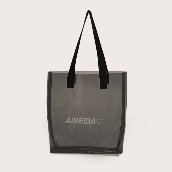 

Letter Graphic Clear Tote Bag, Black