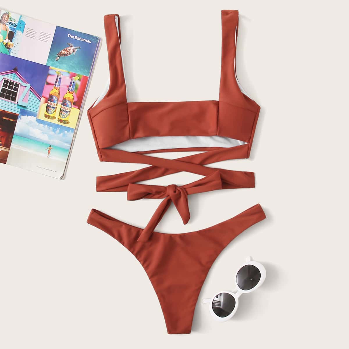 

Square Neck Criss Cross High Cut Bikini Swimsuit, Red