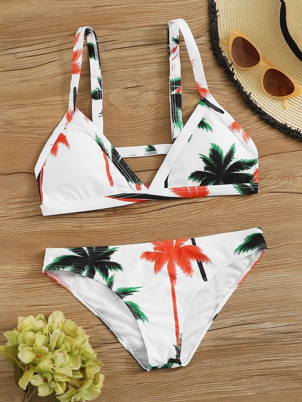 Palm Tree Print Cheeky Bikini Swimsuit Shein Usa