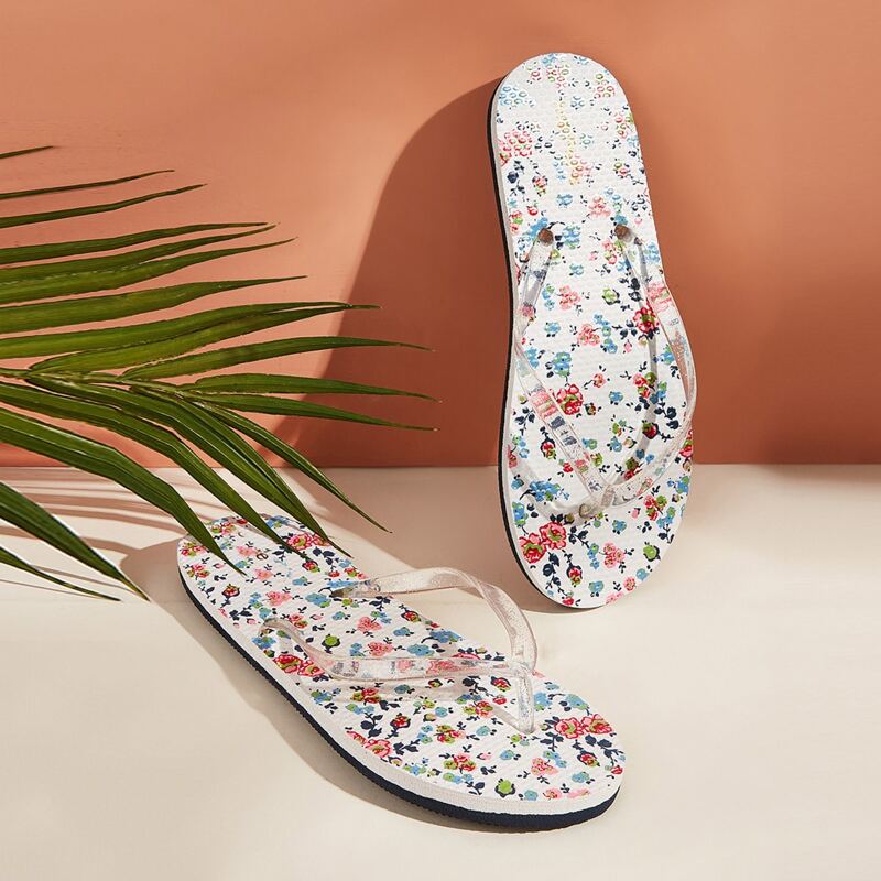 

Clear Strap Calico Print Flip Flops