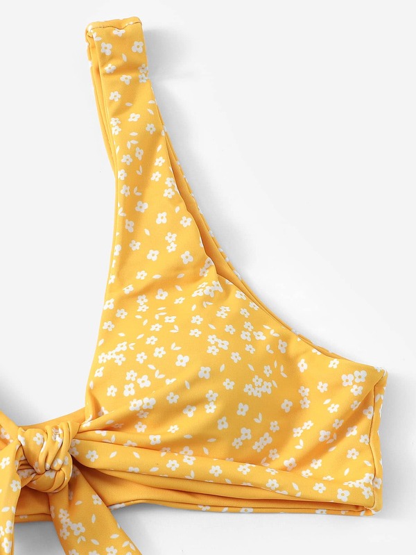 Ditsy Floral Knot Front Top With Cheeky Bikini SHEIN USA