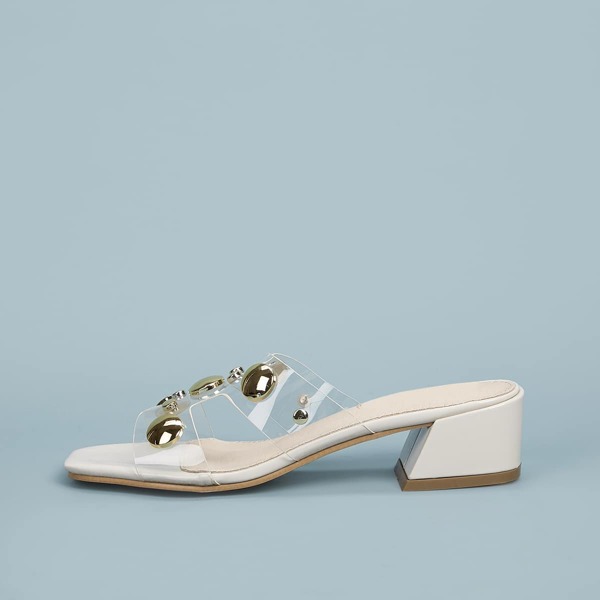 

Clear Studded Decor Block Heeled Mules