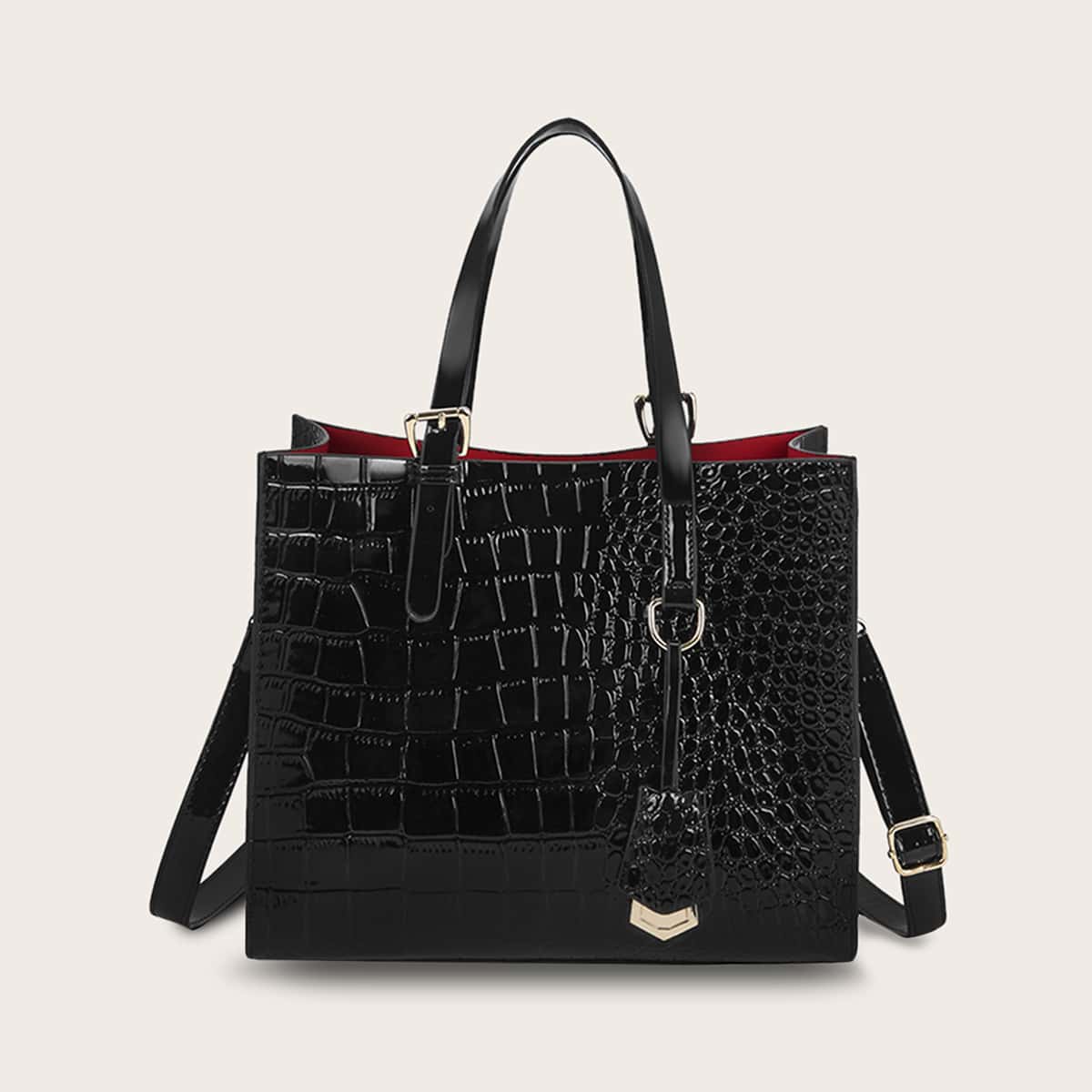 

Croc Embossed Tote Bag, Black