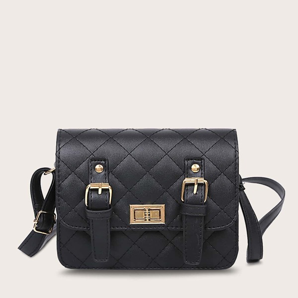 

Twist Lock Quilted Crossbody Bag, Black