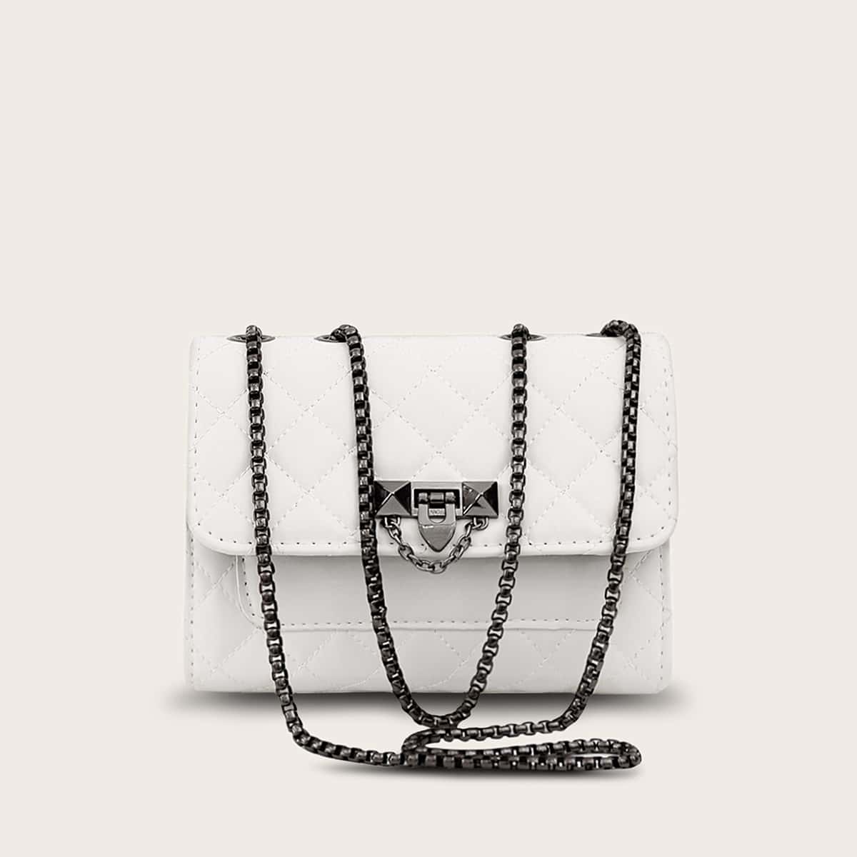 

Quilted Chain Shoulder Bag, White