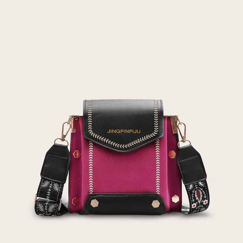 

Metal & Stitch Detail Two Tone Crossbody Bag, Multicolor