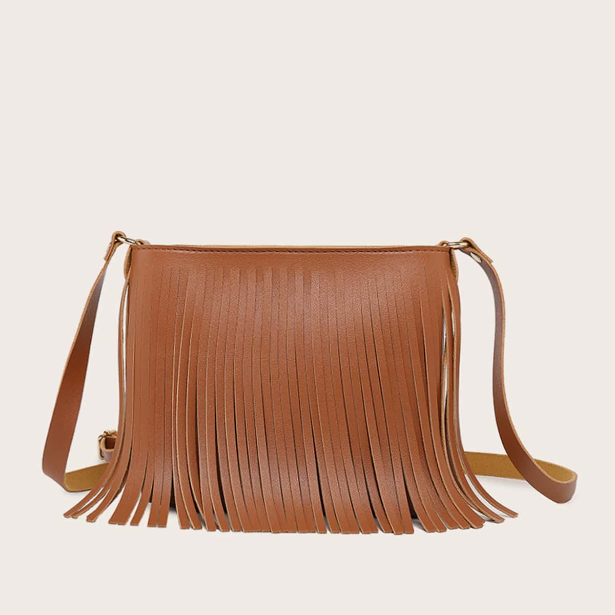 

Minimalist Fringe Decor Crossbody Bag, Brown