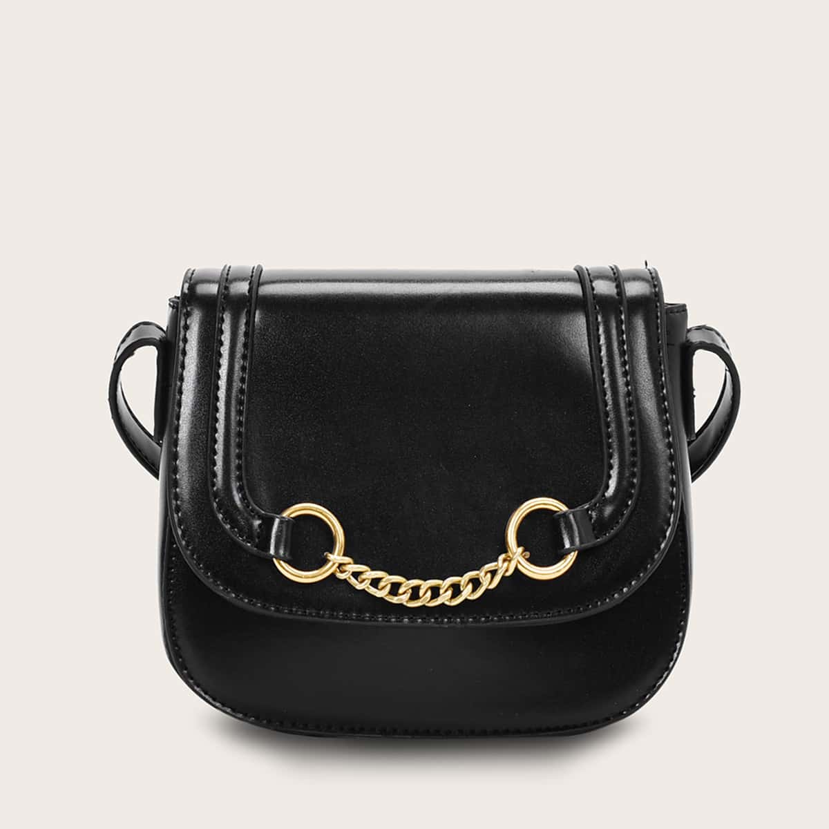 

Chain Decor Saddle Bag, Black