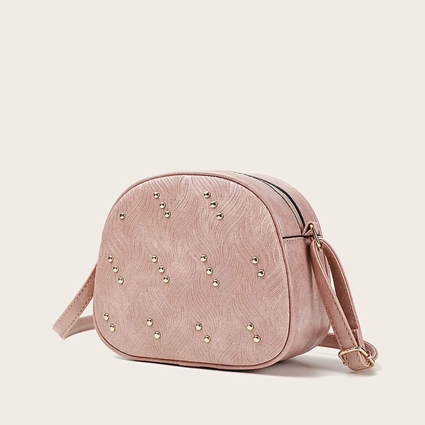 

Studded Decor Crossbody Bag, Pink
