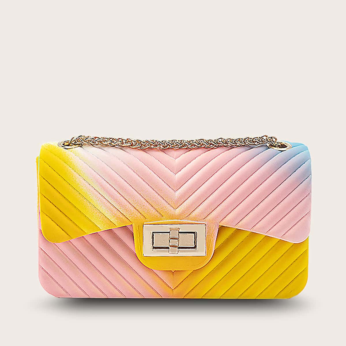 

Gradient Chevron Chain Bag, Multicolor