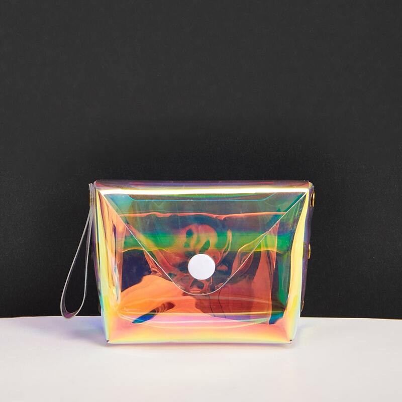 

Holographic Clear Purse With Wristlet, Multicolor