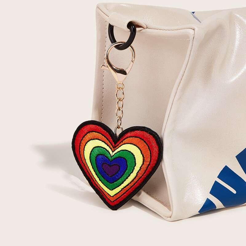 

Colorblock Heart Shaped Bag Charm, Multicolor