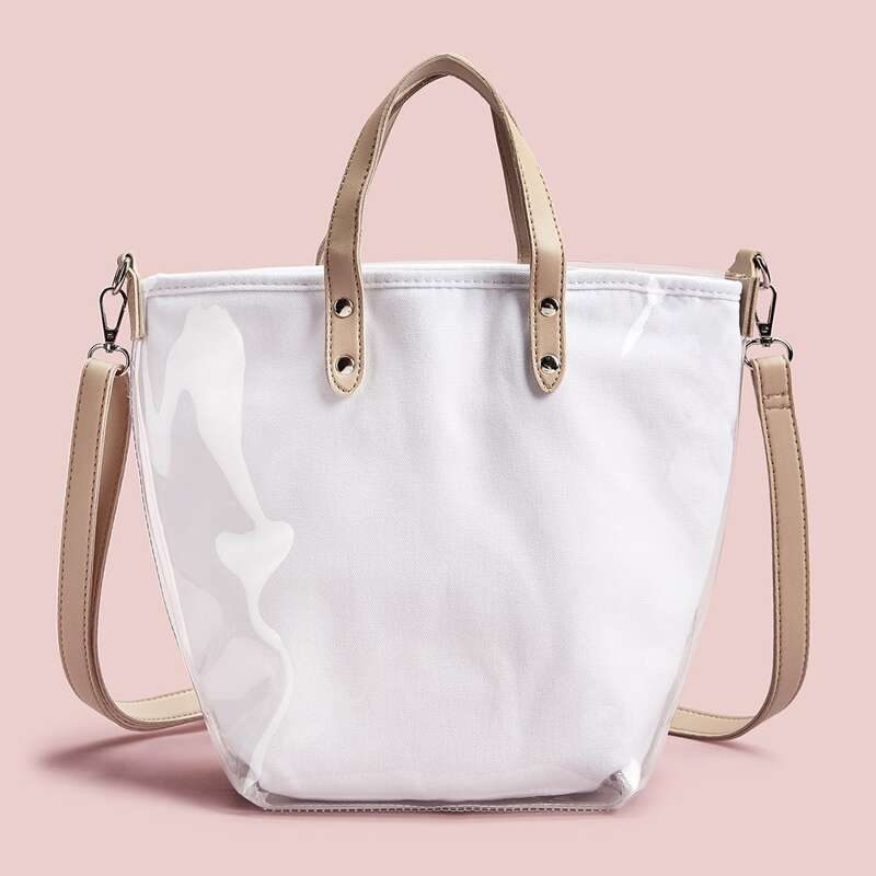 

PVC Cover Canvas Tote Bag, White