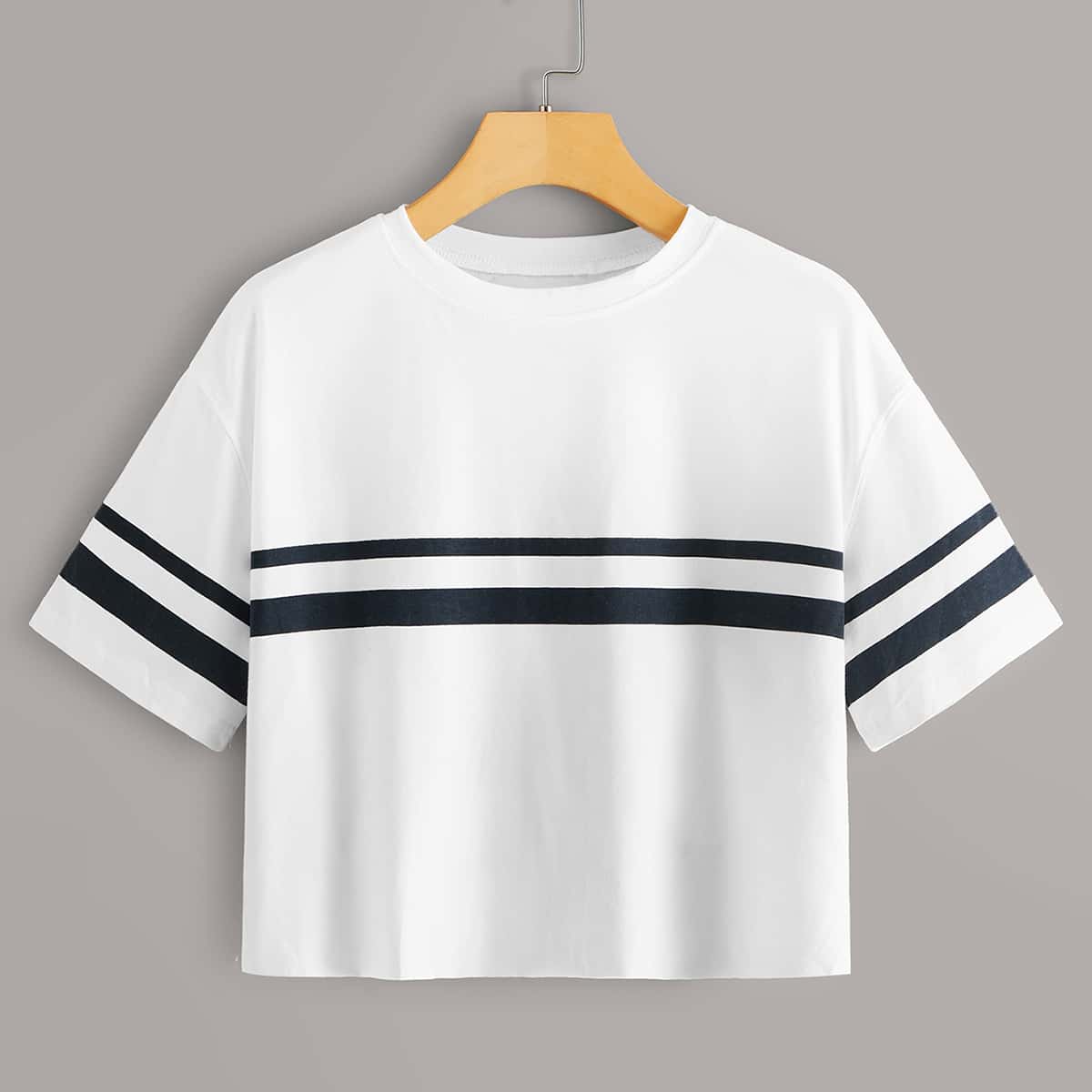 

Contrast Striped Crop White Tee