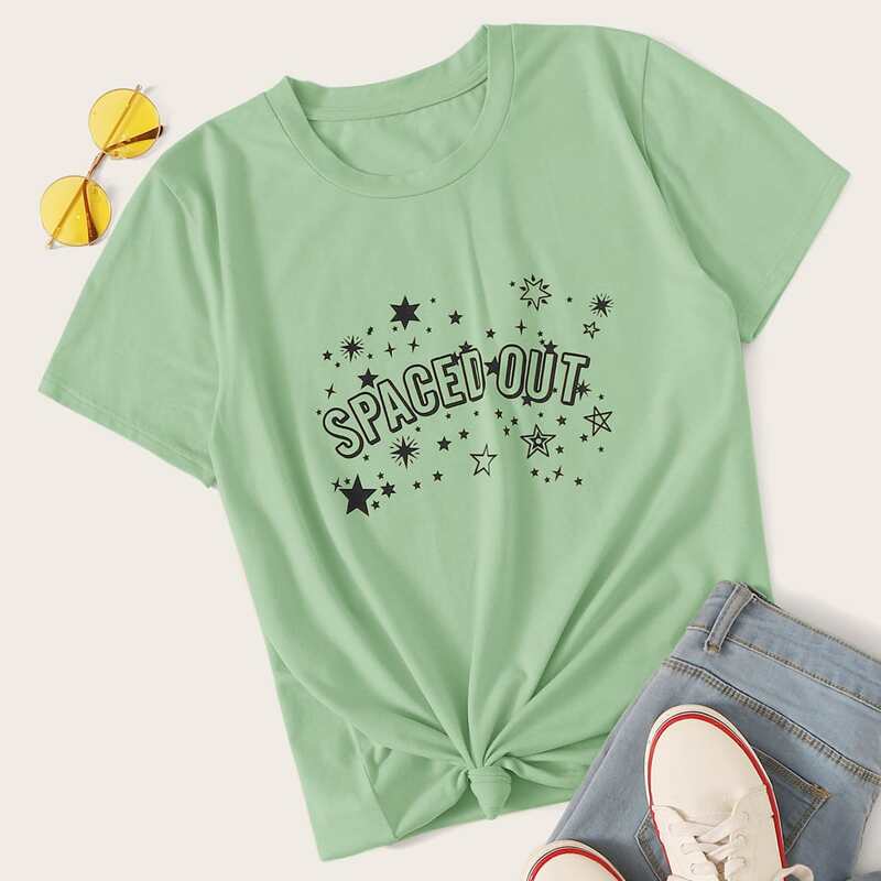 

Letter & Star Graphic Green Tee