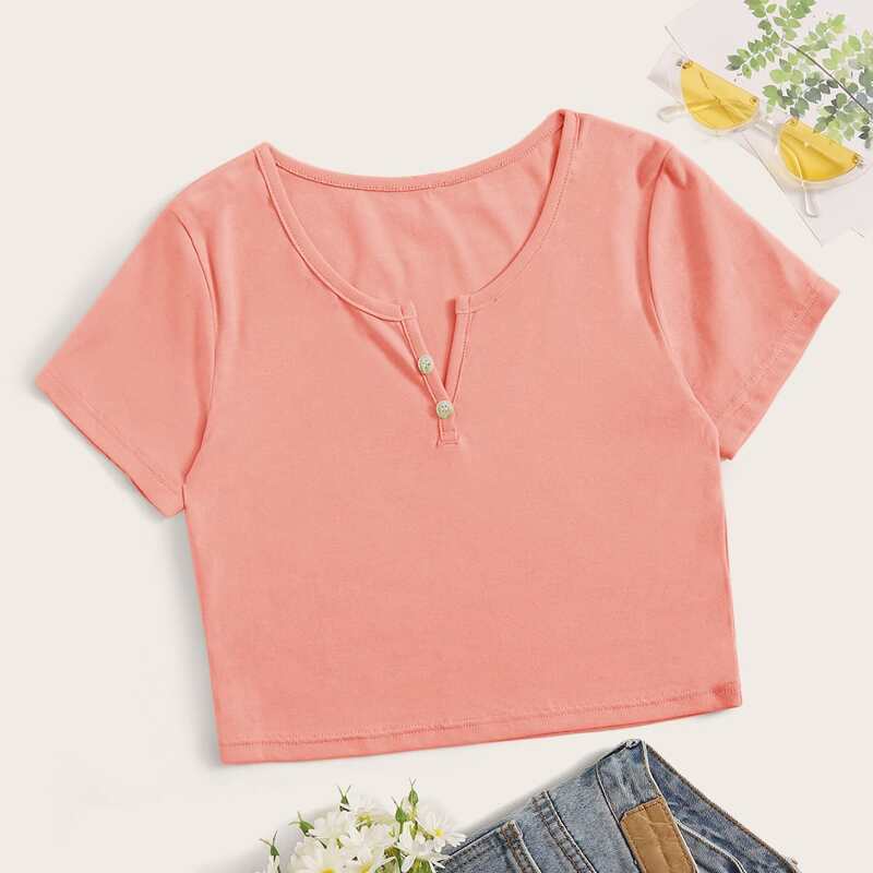 

Notch Neck Coral Pink Crop Top