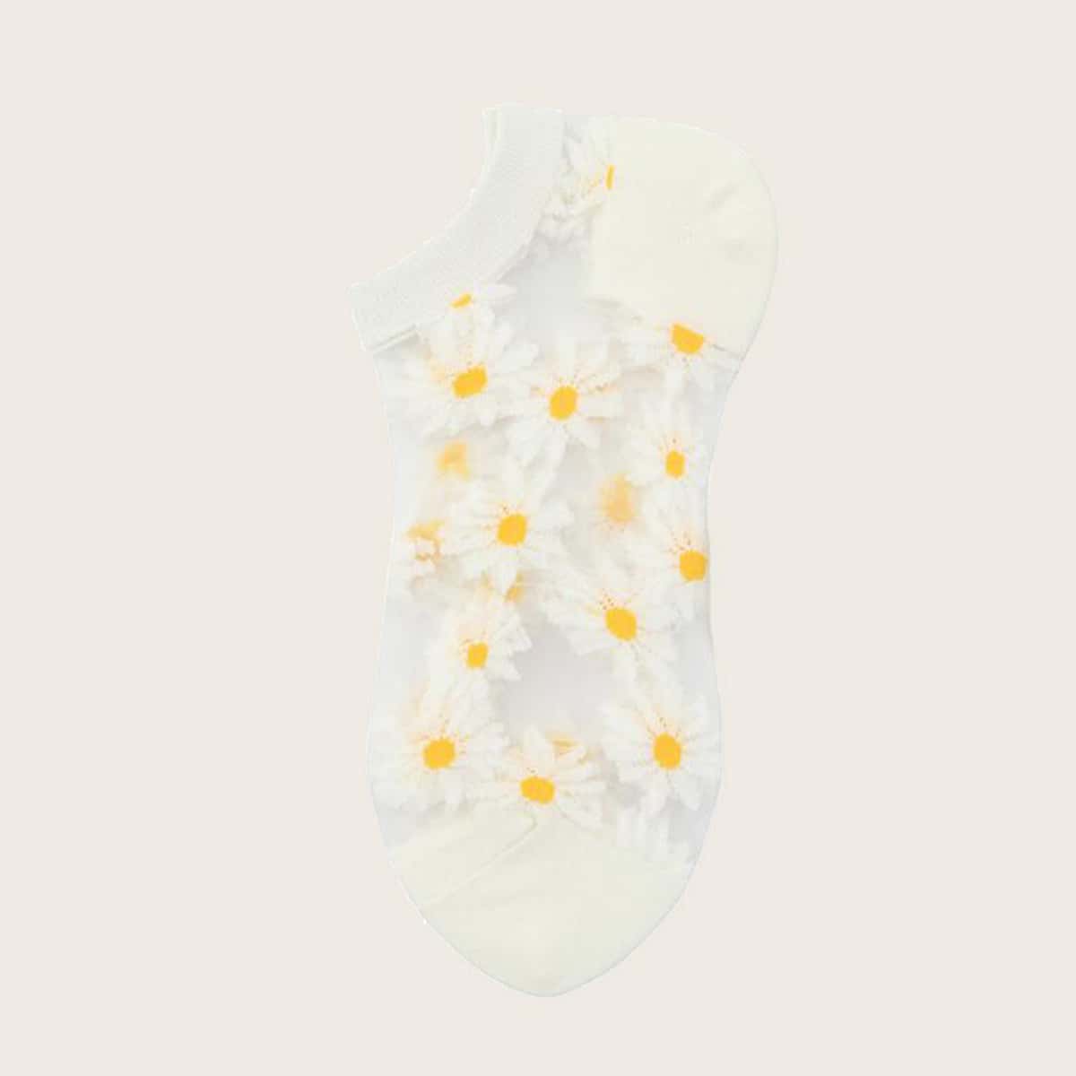 

1pair Daisy Pattern Ankle Socks, White