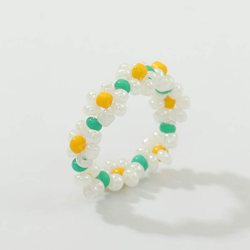 

1pc Flower Beaded Ring, Multicolor