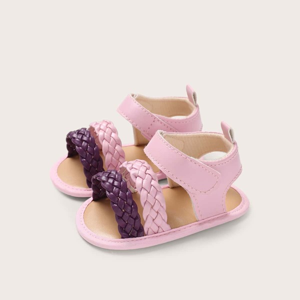 

Baby Girl Braided Velcro Strap Sandals, Pink