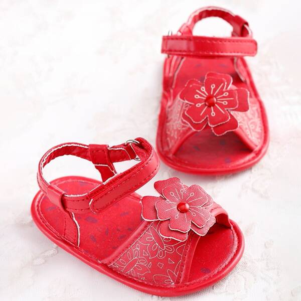 

Baby Girl Floral Decor Ankle Strap Sandals, Red