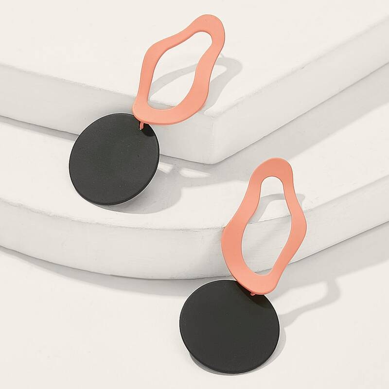 

1pair Color Block Hollow Out Earrings, Multicolor