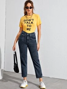 Tapered Cropped Mom Jeans - Black - View 3