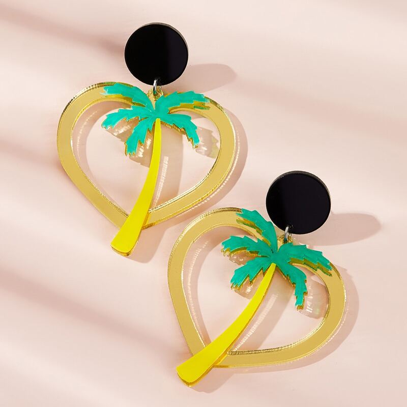 

1pair Coconut Tree & Heart Decor Hollow Out Drop Earrings, Multicolor