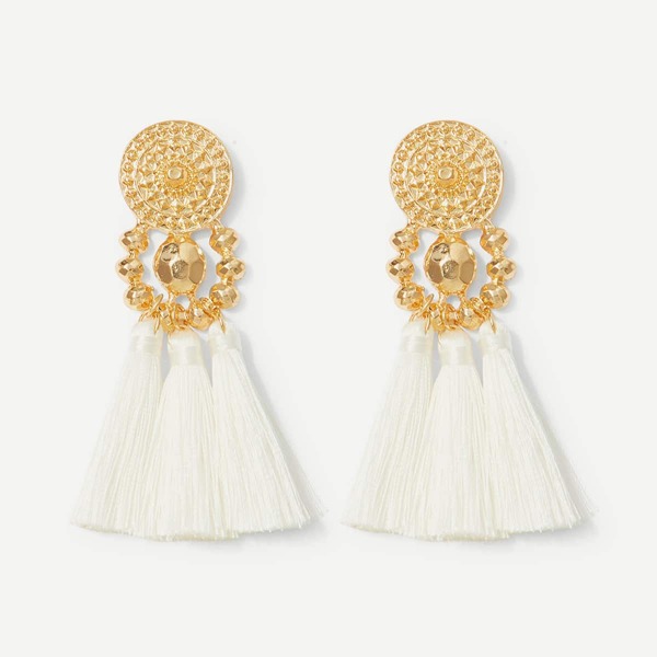 

1pair Hollow Out Tassel Decor Drop Earrings, Multicolor