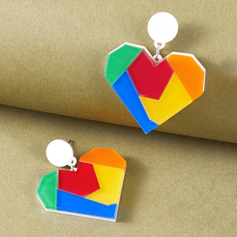 

1pair Color Block Heart Decor Drop Earrings, Multicolor