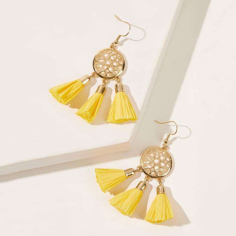 

1pair Hollow Out Tassel Drop Earrings, Multicolor
