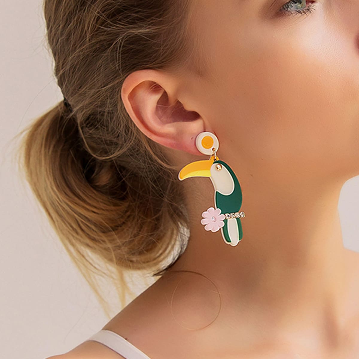 

1pair Colorful Parrot Decor Drop Earrings, Multicolor