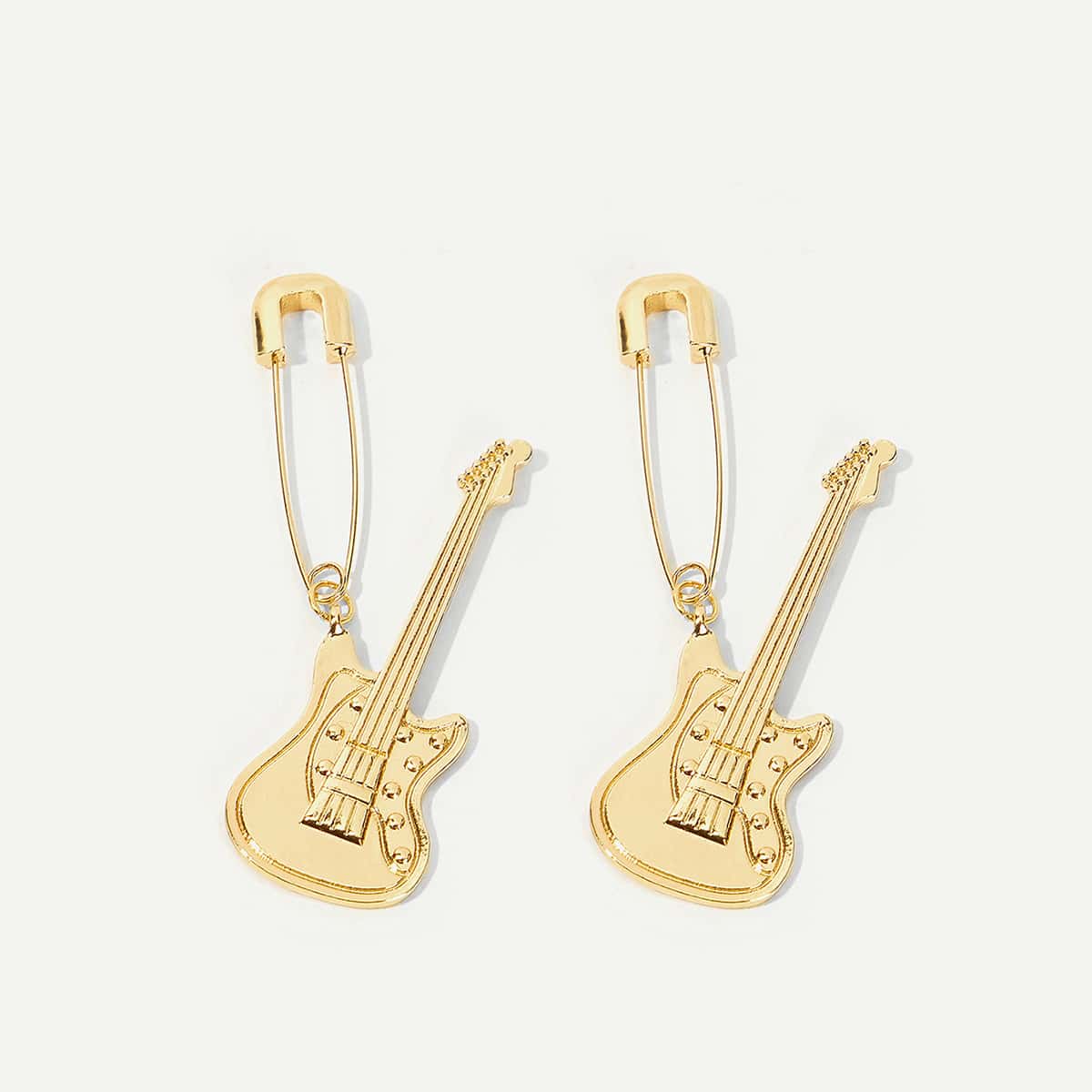 

1pair Guitar & Safety Pin Decor Earrings, Gold