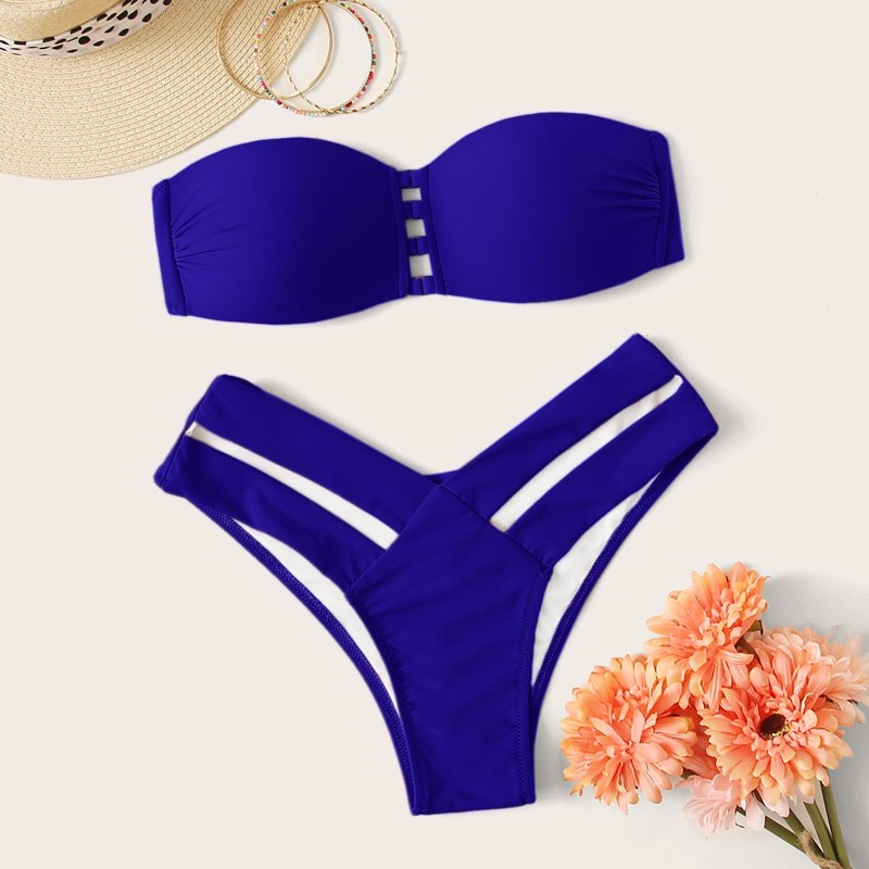 

Bandeau High Leg Bikini Swimsuit, Blue