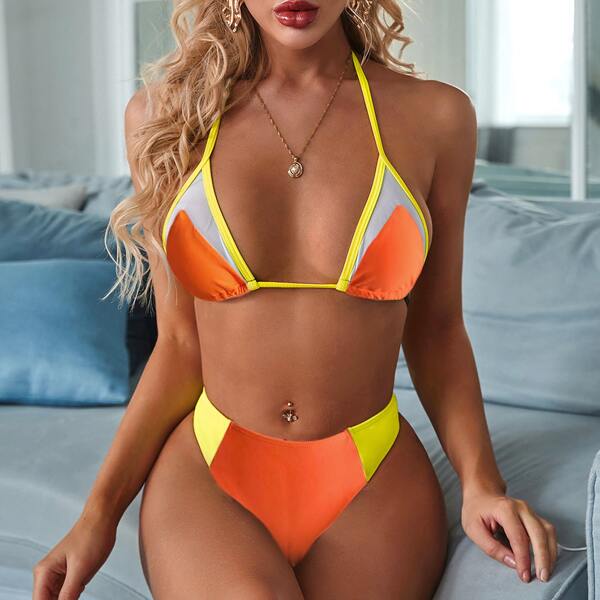 

Контрастное бикини с треугольными чашечками, Оранжевый яркий