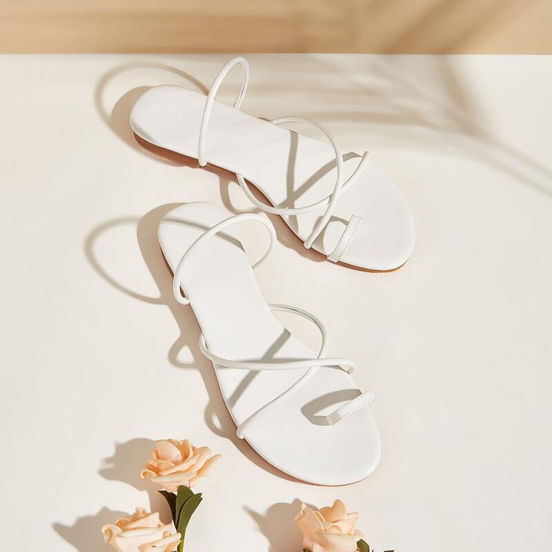 

Toe Ring Cross Strap Sliders, White