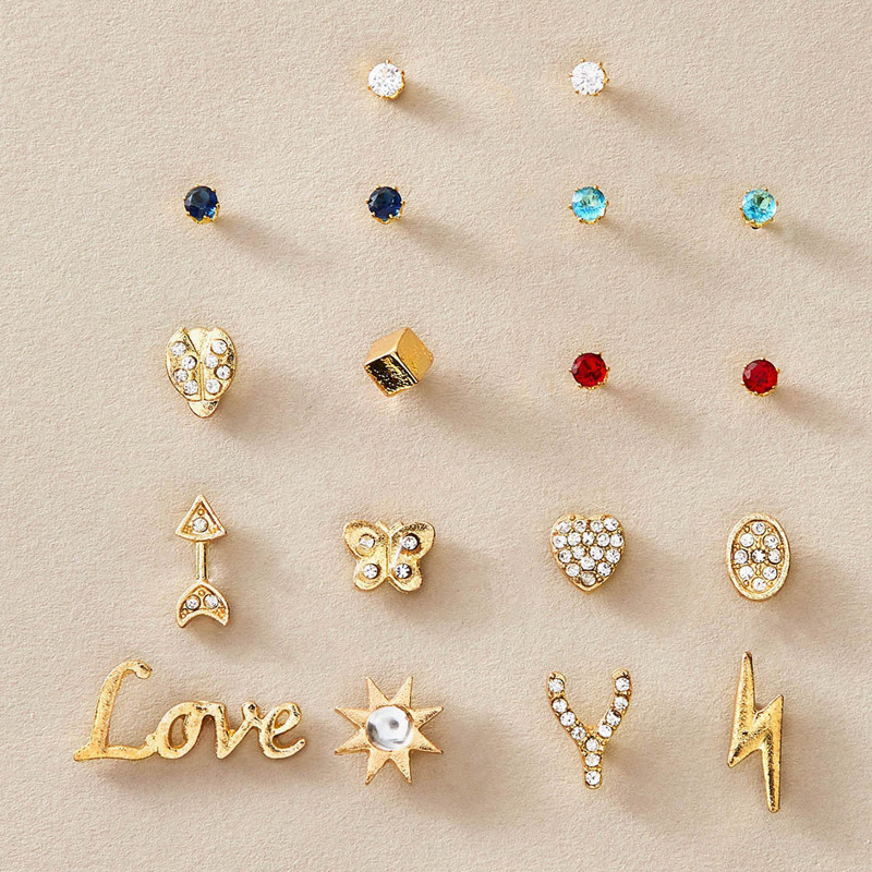 

18pcs Rhinestone Engraved & Letter Decor Earrings, Gold