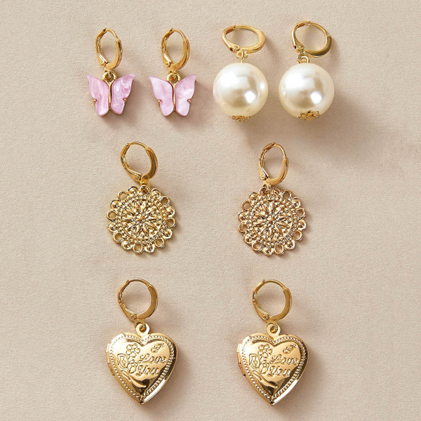 

4pairs Butterfly & Heart Drop Earrings, Multicolor