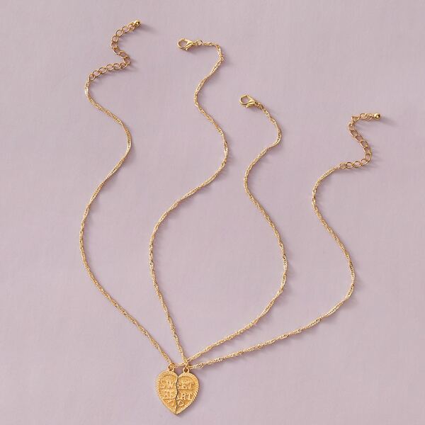 

2pcs Half Heart Charm Necklace, Gold
